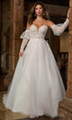 Rachel Allan RB3212 - Floral Appliqued A-Line Gown with Puff Sleeves Bridal Dresses 0 / Ivory Nude
