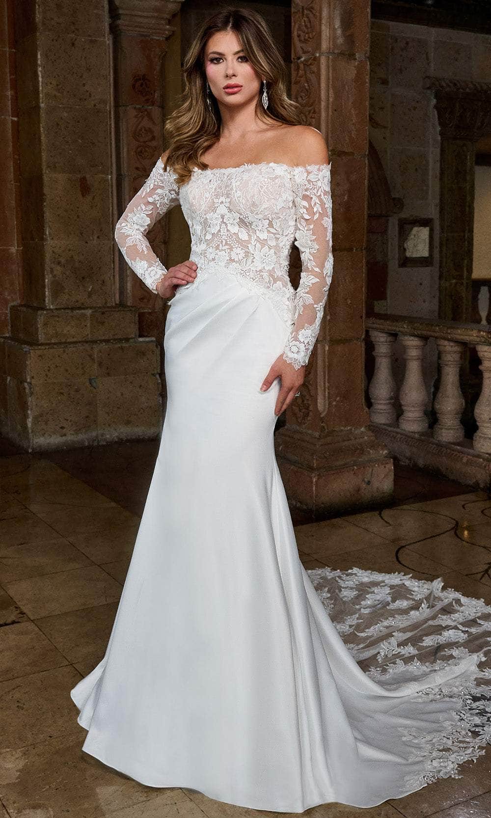 Rachel Allan RB3218 Off Shoulder Lace Wedding Gown