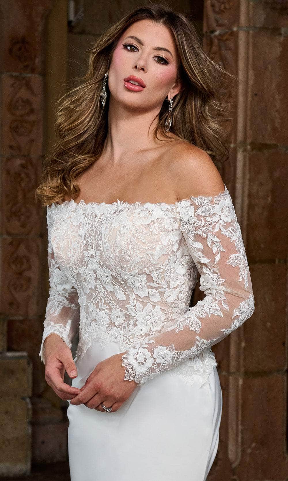 Rachel Allan RB3218 Off Shoulder Lace Wedding Gown