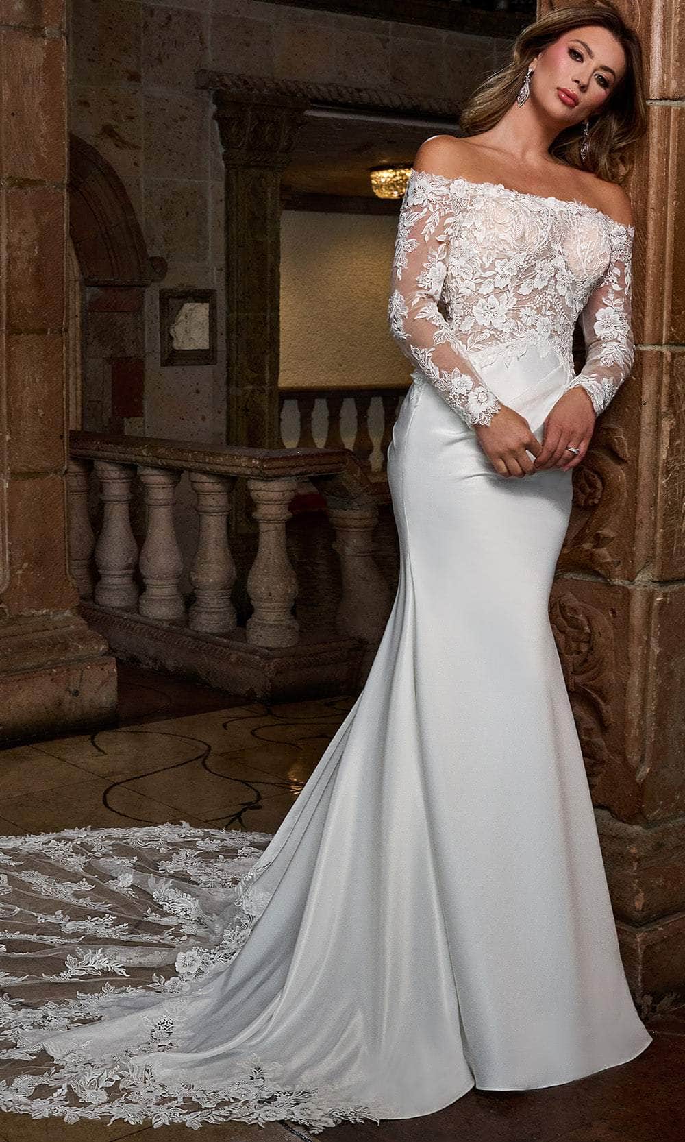 Rachel Allan RB3218 Off Shoulder Lace Wedding Gown
