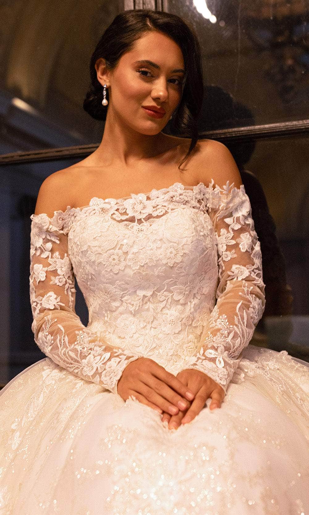Rachel Allan RB3224 Off Shoulder Floral Lace Wedding Ballgown