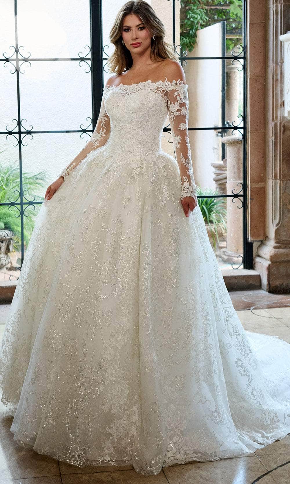 Rachel Allan RB3224 Off Shoulder Floral Lace Wedding Ballgown