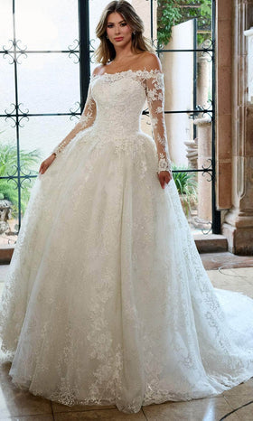 Rachel Allan RB3224 Off Shoulder Floral Lace Wedding Ballgown