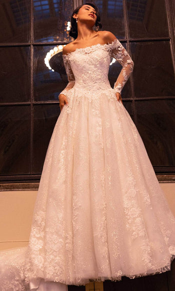 Rachel Allan RB3224 Off Shoulder Floral Lace Wedding Ballgown