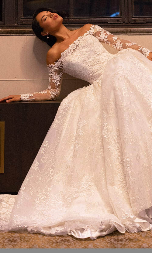 Rachel Allan RB3224 Off Shoulder Floral Lace Wedding Ballgown