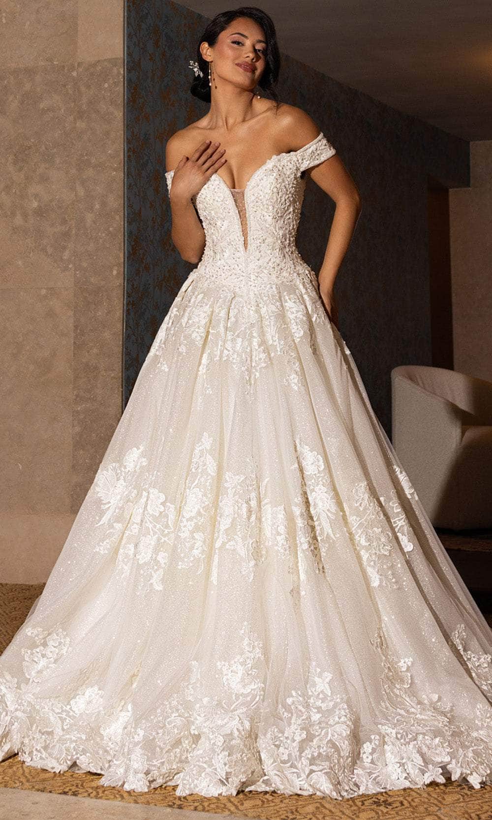 Rachel Allan RB4201 Royal Off-Shoulder Lace Ballgown