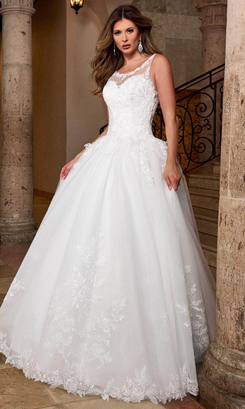 Rachel Allan RB4210 - Illusion Scoop Bridal Gown with Detachable Train Bridal Dresses 0 / Ivory Nude