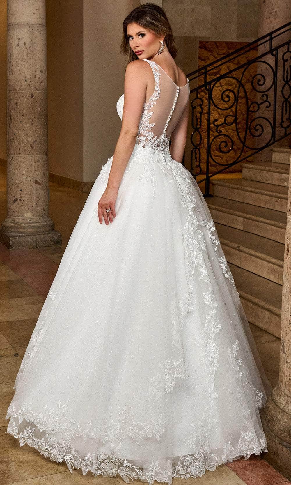 Rachel Allan RB4210 Illusion Scoop Bridal Gown with Detachable Train