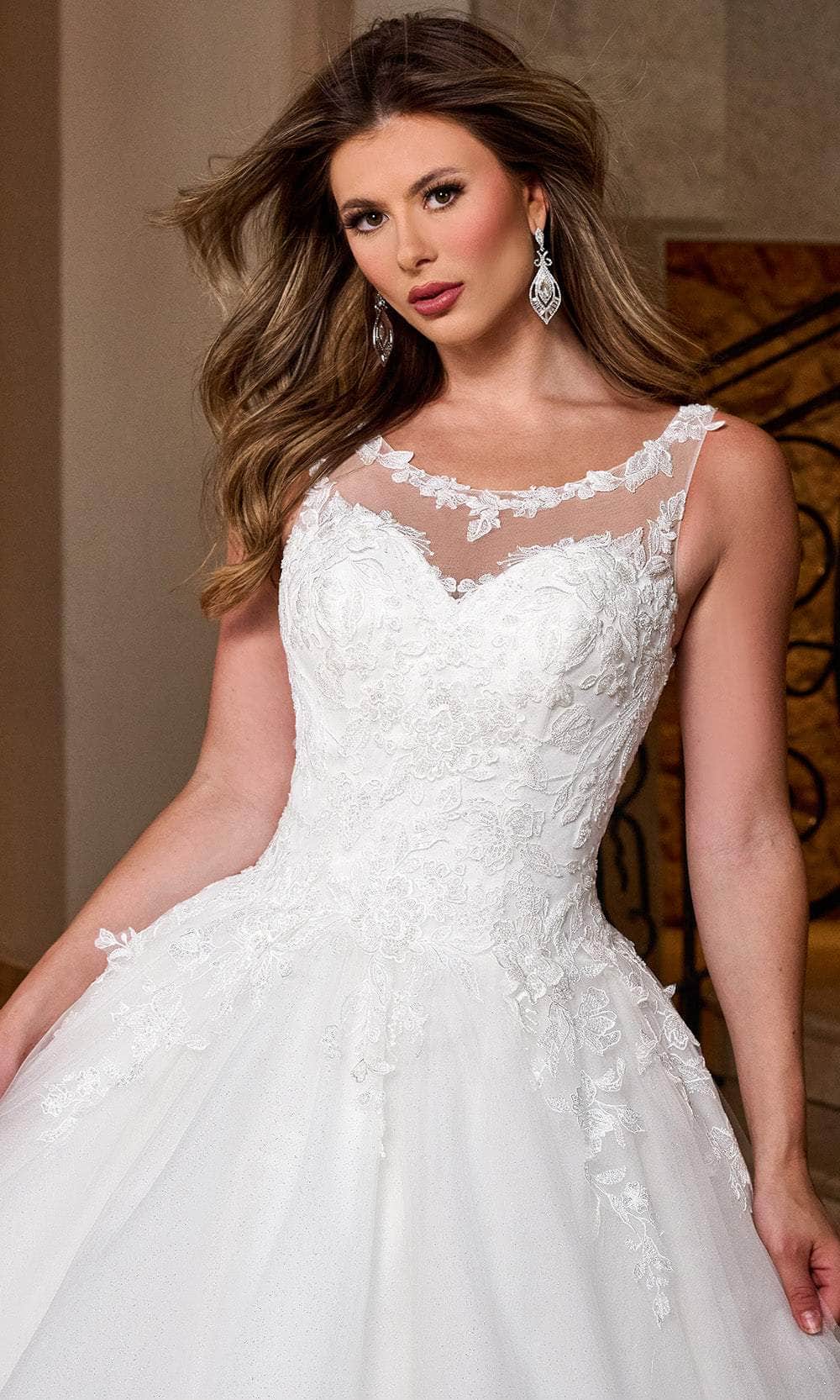 Rachel Allan RB4210 Illusion Scoop Bridal Gown with Detachable Train