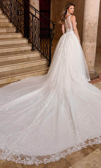 Rachel Allan RB4210 Illusion Scoop Bridal Gown with Detachable Train