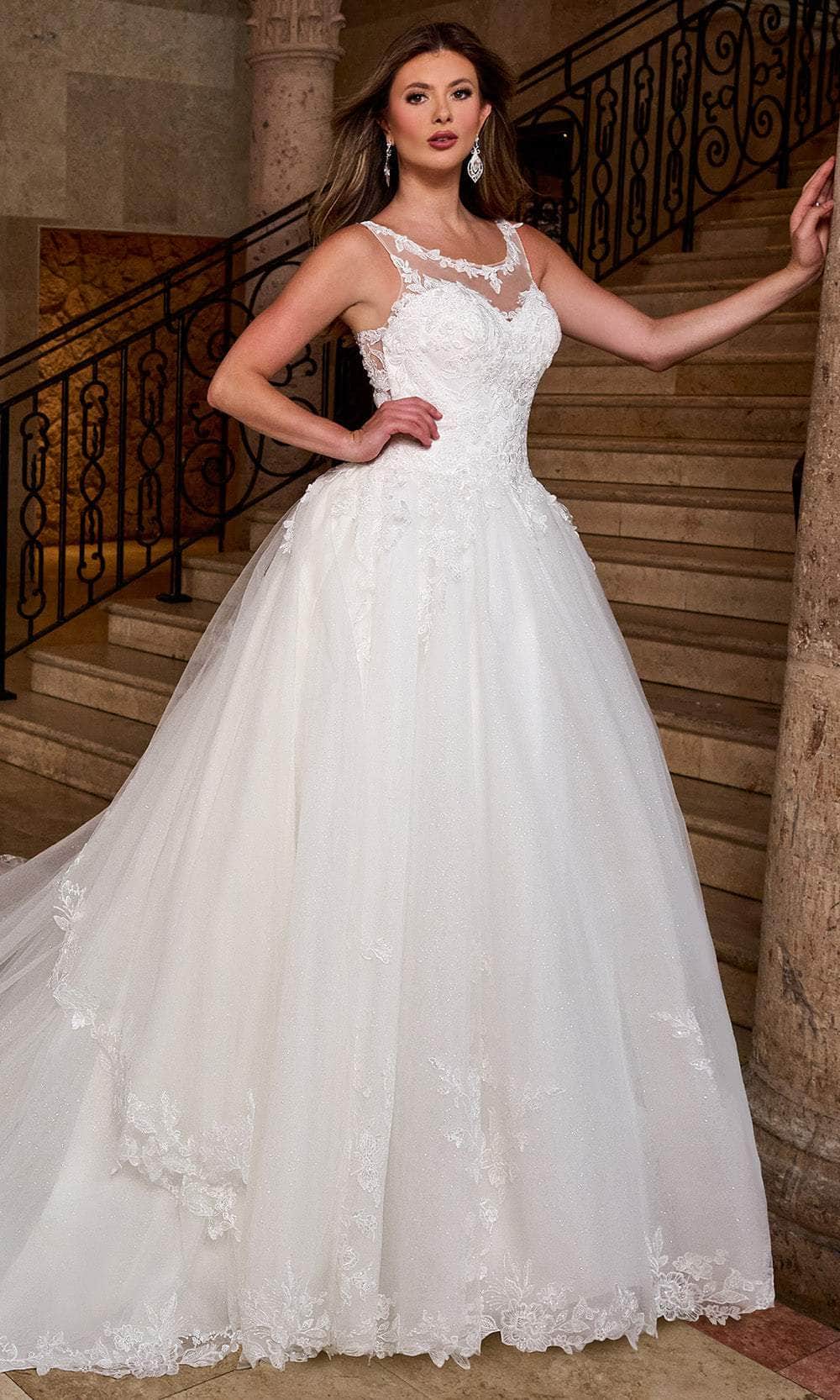 Rachel Allan RB4210 Illusion Scoop Bridal Gown with Detachable Train