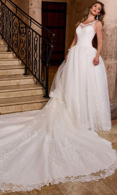 Rachel Allan RB4210 Illusion Scoop Bridal Gown with Detachable Train