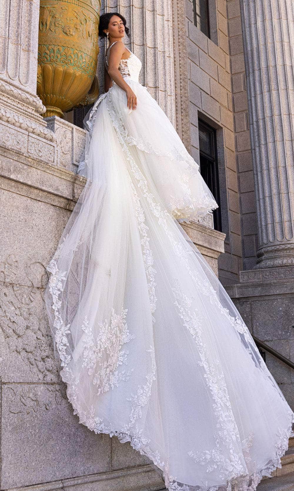 Rachel Allan RB4210 Illusion Scoop Bridal Gown with Detachable Train