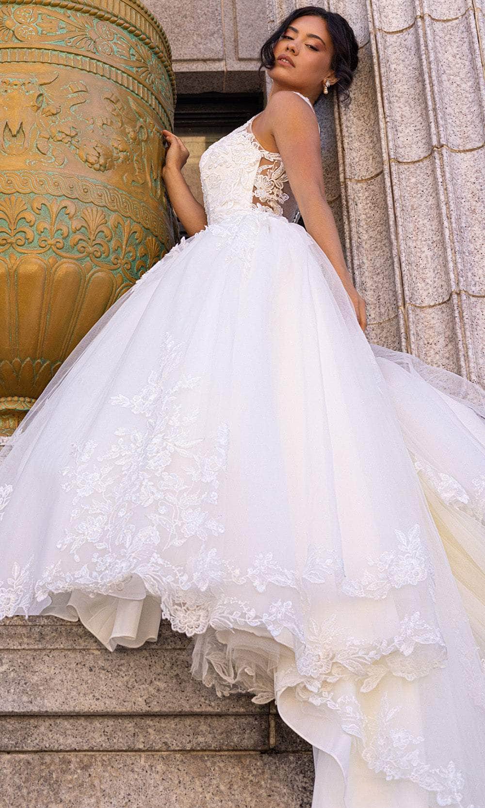 Rachel Allan RB4210 Illusion Scoop Bridal Gown with Detachable Train