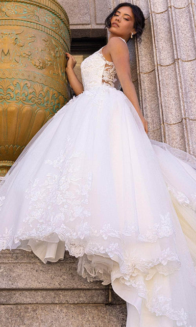 Rachel Allan RB4210 Illusion Scoop Bridal Gown with Detachable Train