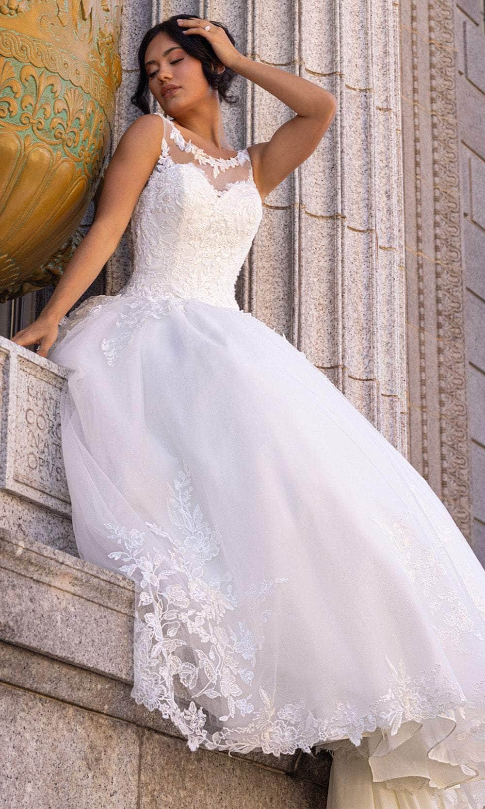 Rachel Allan RB4210 Illusion Scoop Bridal Gown with Detachable Train
