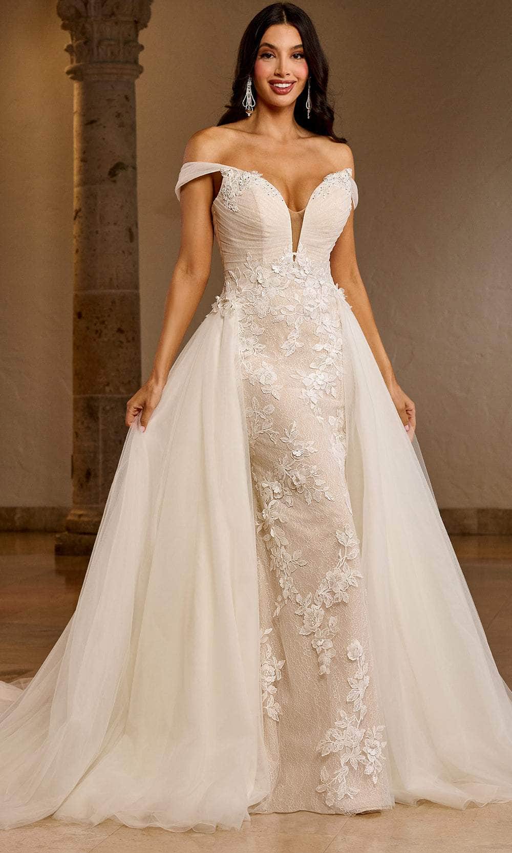 Rachel Allan RB5039 Floral Appliqued Overskirt Bridal Gown