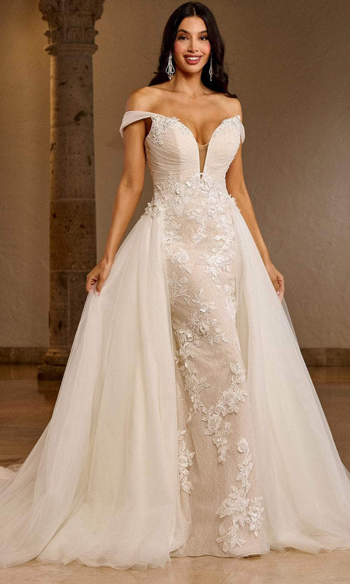 Rachel Allan RB5039 Floral Appliqued Overskirt Bridal Gown