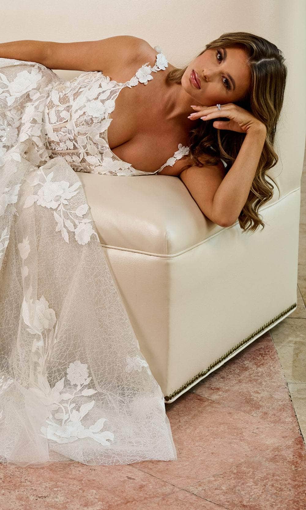 Rachel Allan RB5068 Floral Appliqued Scoop Bridal Gown
