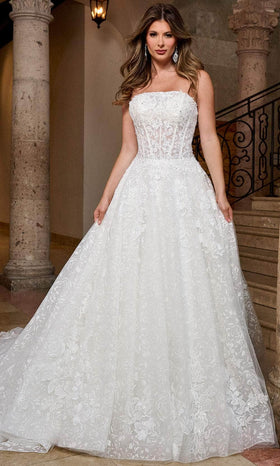 Rachel Allan RB5080 Strapless A-Line Wedding Gown with Sheer Sleeves