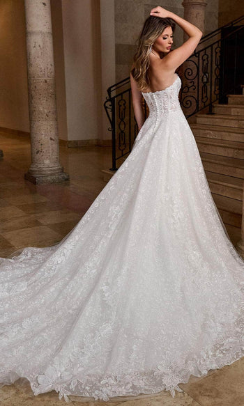 Rachel Allan RB5080 Strapless A-Line Wedding Gown with Sheer Sleeves