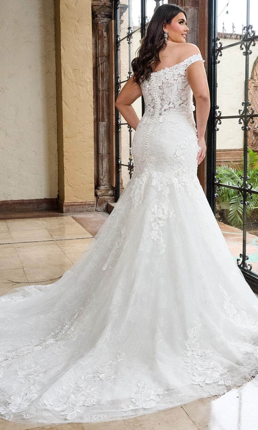 Rachel Allan RB5082 Off-Shoulder Floral Lace Mermaid Gown