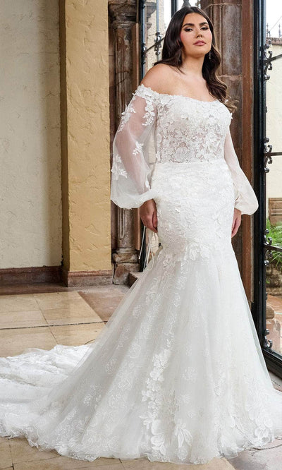 Rachel Allan RB5082 Off-Shoulder Floral Lace Mermaid Gown