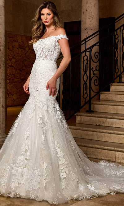 Rachel Allan RB5082 Off-Shoulder Floral Lace Mermaid Gown