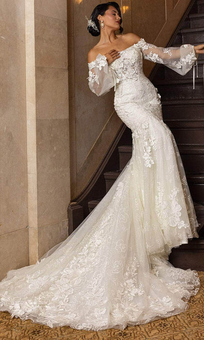 Rachel Allan RB5082 Off-Shoulder Floral Lace Mermaid Gown