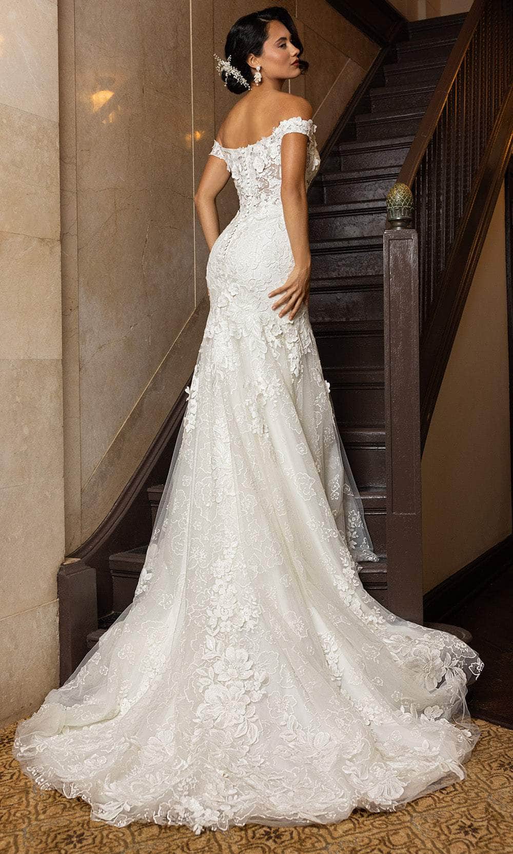 Rachel Allan RB5082 Off-Shoulder Floral Lace Mermaid Gown
