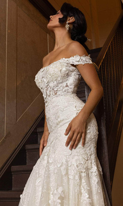 Rachel Allan RB5082 Off-Shoulder Floral Lace Mermaid Gown