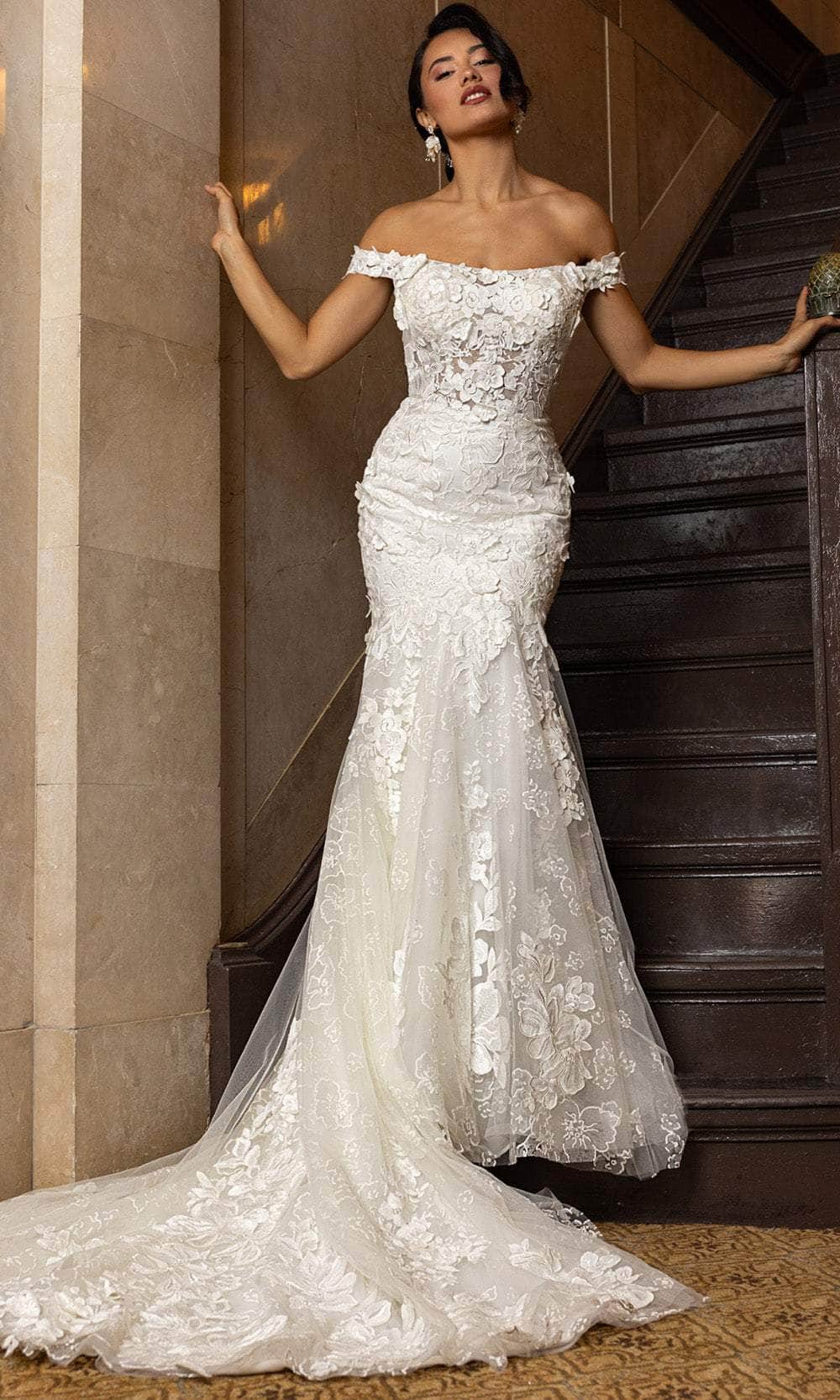 Rachel Allan RB5082 Off-Shoulder Floral Lace Mermaid Gown