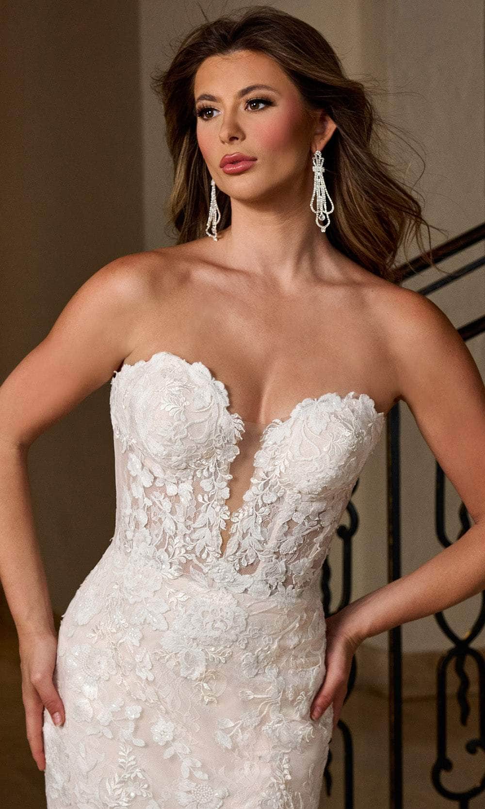 Rachel Allan RB5088 Sheer Bodice Bridal Gown with Floral Applique