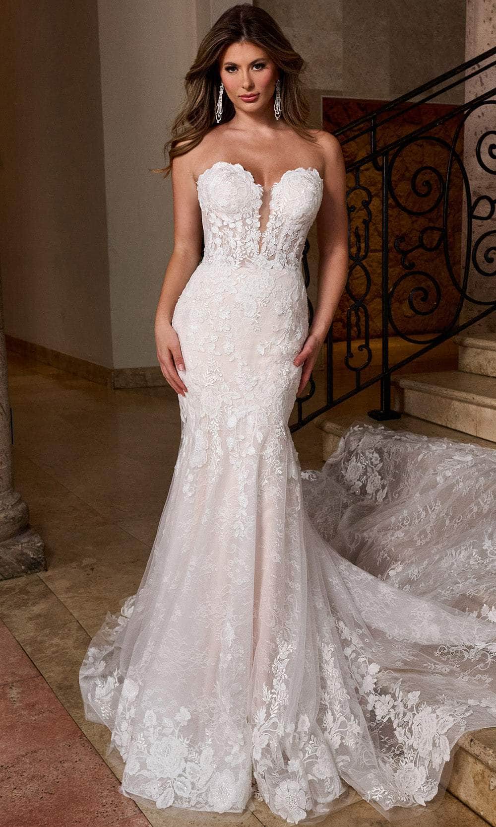 Rachel Allan RB5088 Sheer Bodice Bridal Gown with Floral Applique