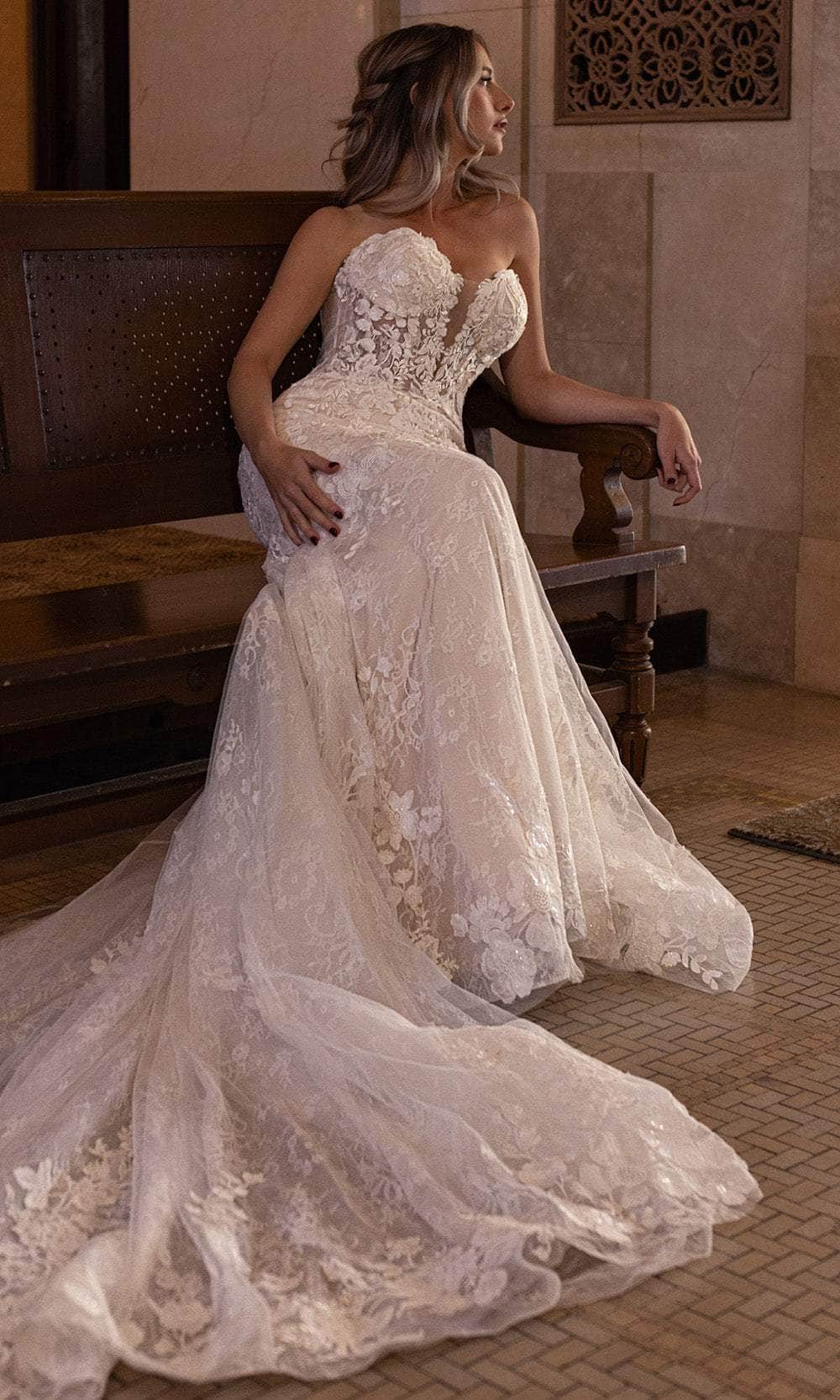 Rachel Allan RB5088 Sheer Bodice Bridal Gown with Floral Applique