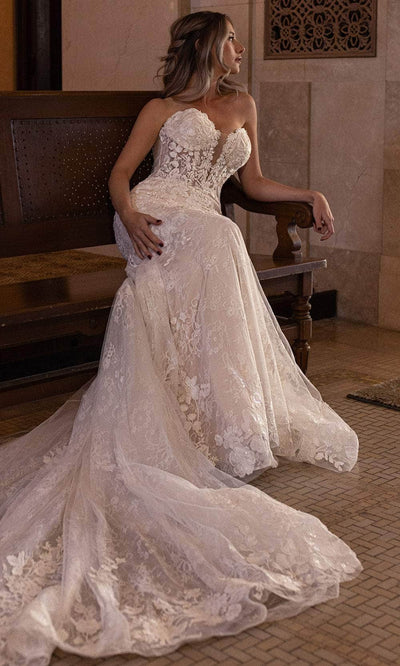 Rachel Allan RB5088 Sheer Bodice Bridal Gown with Floral Applique