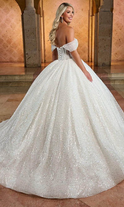 Rachel Allan RB6134 Off-Shoulder Beaded Tulle Gown