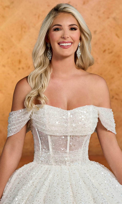 Rachel Allan RB6134 Off-Shoulder Beaded Tulle Gown