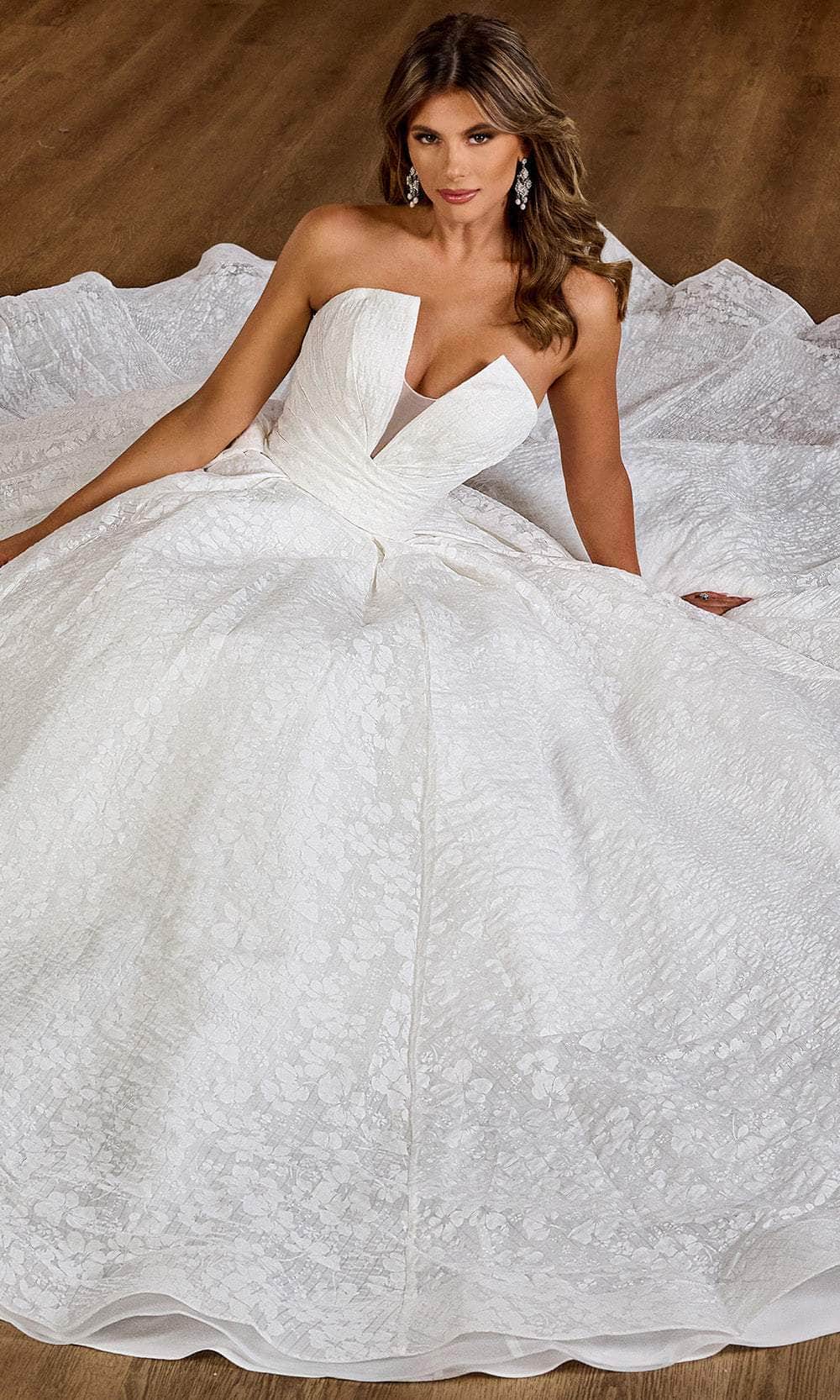 Rachel Allan RB6150 V-Neck Floral Print A-Line Gown