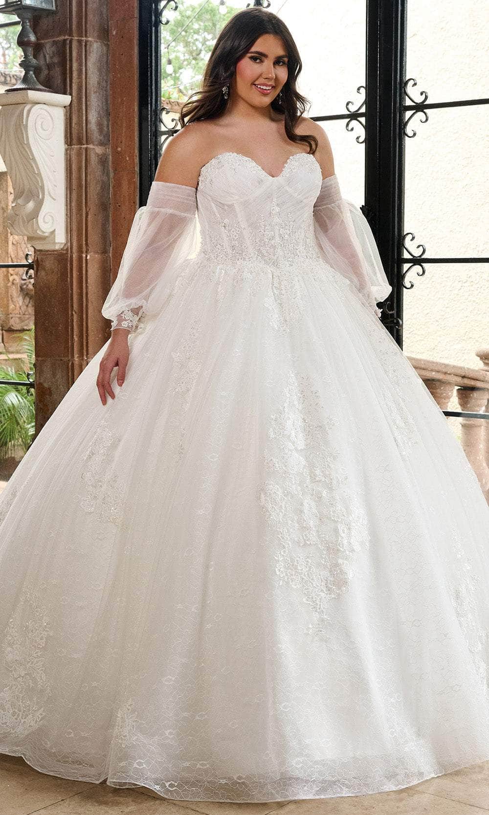 Rachel Allan RB6163 Sweetheart Lace Ballgown with Detachable Sleeves