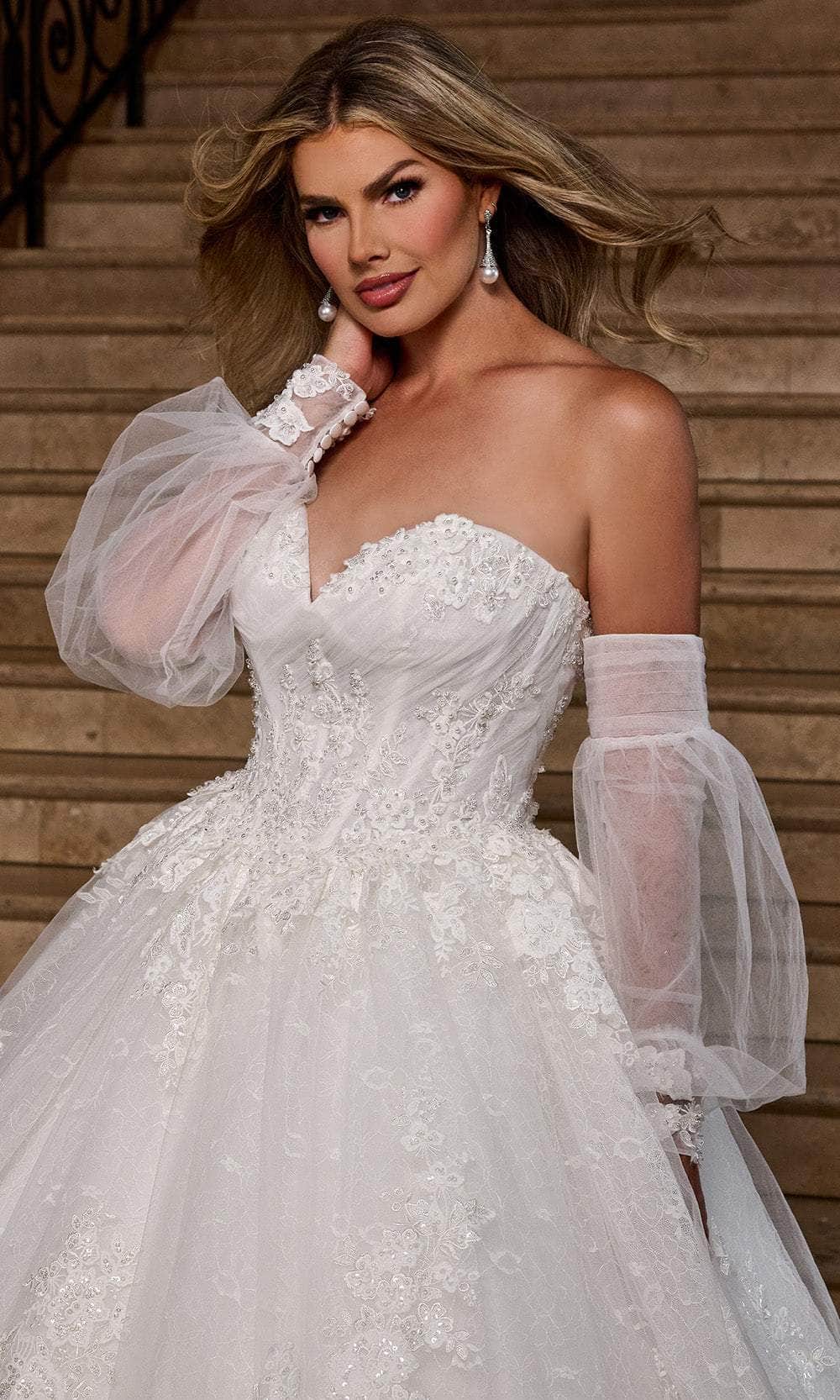 Rachel Allan RB6163 Sweetheart Lace Ballgown with Detachable Sleeves