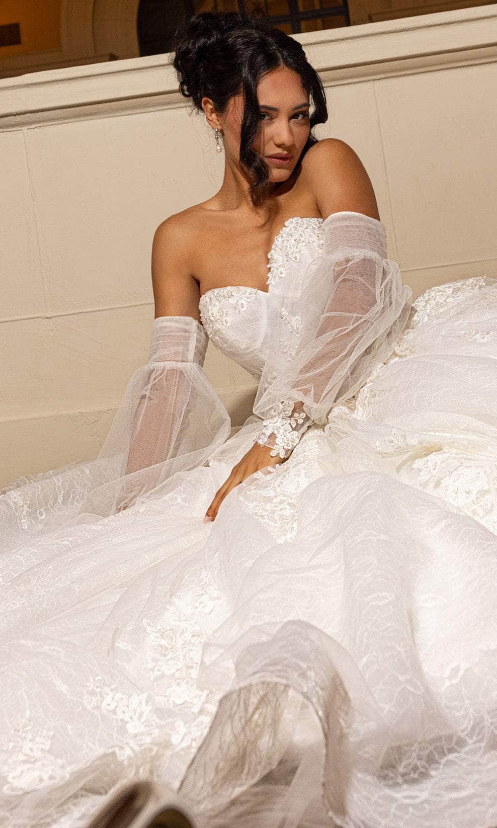 Rachel Allan RB6163 Sweetheart Lace Ballgown with Detachable Sleeves