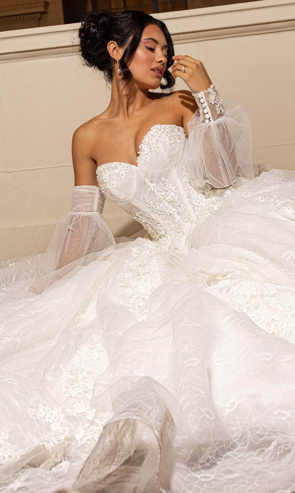 Rachel Allan RB6163 Sweetheart Lace Ballgown with Detachable Sleeves