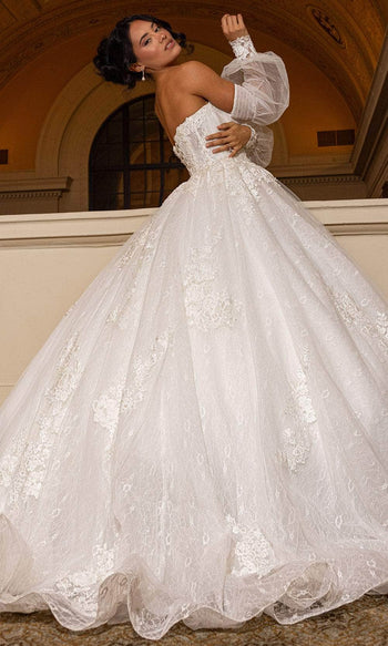 Rachel Allan RB6163 Sweetheart Lace Ballgown with Detachable Sleeves