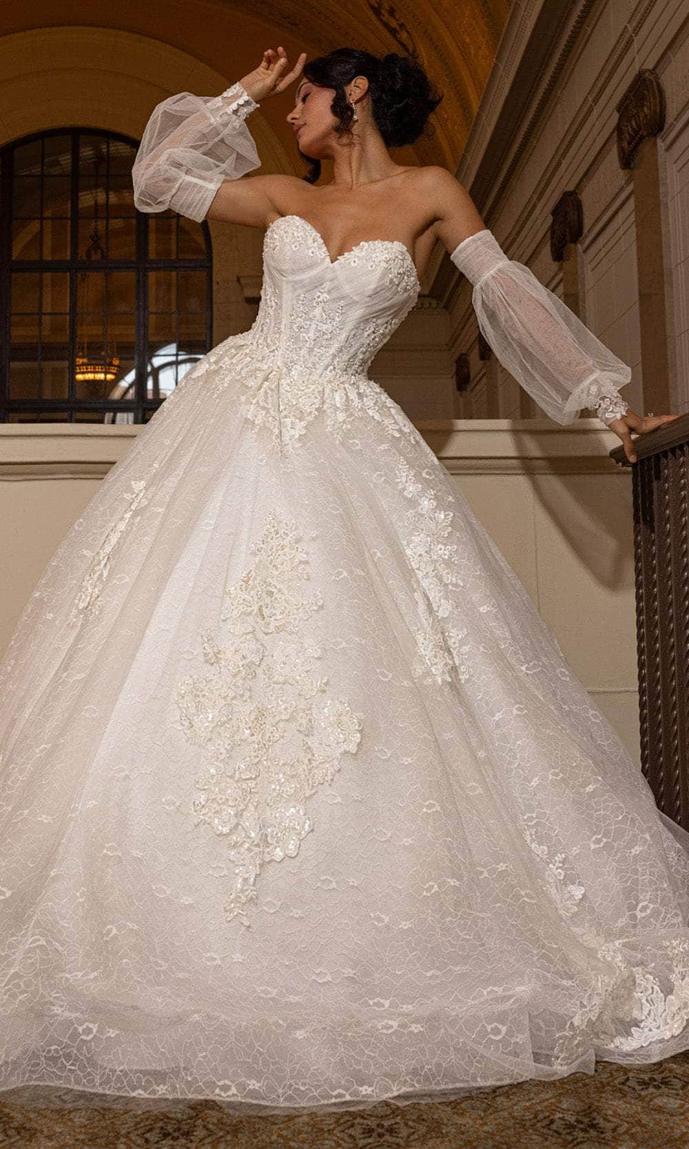 Rachel Allan RB6163 Sweetheart Lace Ballgown with Detachable Sleeves