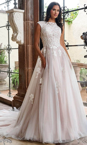Rachel Allan RB7002 Floral Lace Cap Sleeve Ballgown