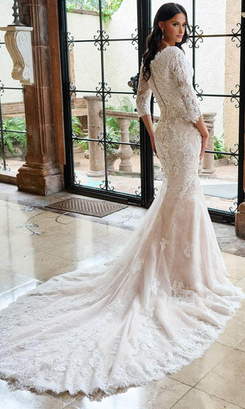 Rachel Allan RB7003 Embroidered Lace Mermaid Wedding Gown