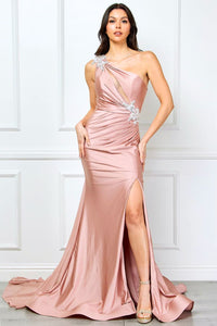 Red Carpet Dress Asymmetrical Mermaid Gala Gown By Amelia Couture 7056 - DUSTYROSE / 2 - Dress