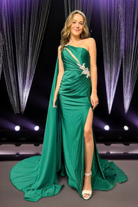 Red Carpet Dress Asymmetrical Mermaid Gala Gown By Amelia Couture 7056 - EMERALD GREEN / 2 - Dress