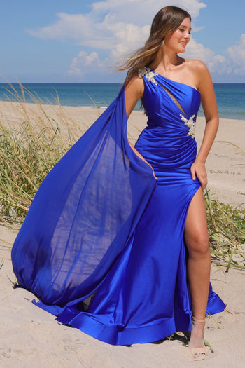 Red Carpet Dress Asymmetrical Mermaid Gala Gown By Amelia Couture 7056 - ROYAL BLUE / 2 - Dress